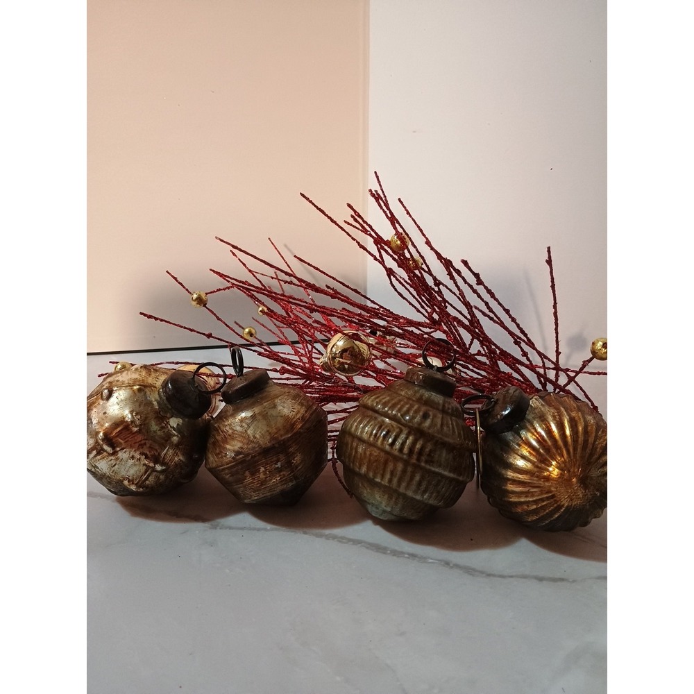 Winter‎ Wonder Lane Box Of 10 Glass Ornaments Rustic Cottage Collection Bronze